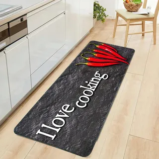 Alishomtll Läufer Flur Teppich rutschfest 60x150cm Küchenläufer Anti-Rutsch Waschbar Schmutzabweisend Saugfähig Läufer Cooking Küchenteppich Pflegeleicht für Küche Innen Wohnraum, Schwarz