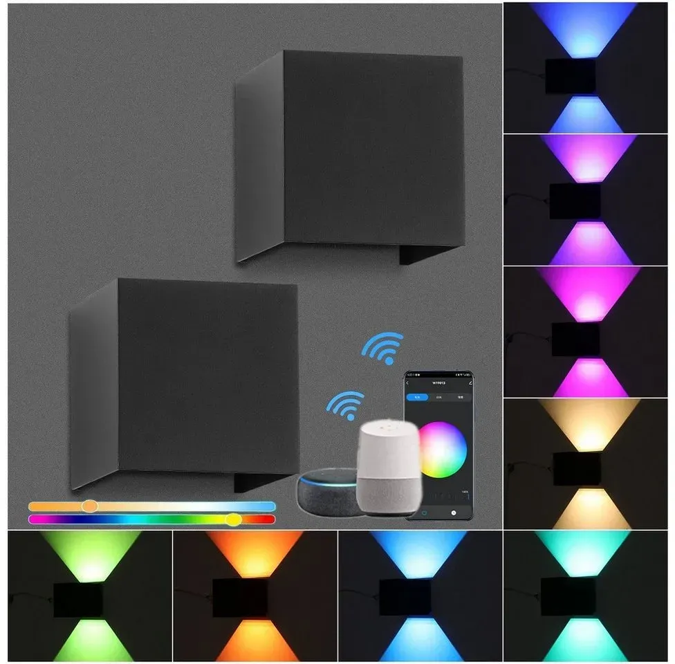 Bild von Smart RGB Wandleuchte Innen/Außen,9W WLAN LED Wandlampe mit App-/Sprachsteuerung, Timer, Kompatibel mit Alexa/Google Assistant,Einstellbarer Abstrahlwinkel-Wandleuchte für Wohnzimmer