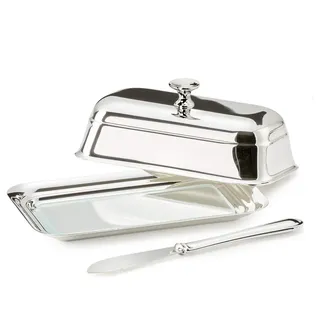 EDZARD Butterdose Mary 8 x 13 cm, edel versilbert, mit Glasplatte, für 180 Gramm Butter, mit passendem Buttermesser --- Butterglocke, Butterschale, Dose für Butter, Aufbewahrung