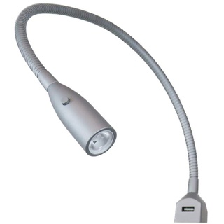 kalb Material für Möbel Flexible LED-Bettleuchte/LED-Leseleuchte mit integrierter USB Ladefunktion alu eloxiert/silbergrau (1er oder 2er Set alu eloxiert), Auswahl:1er Set silbergrau