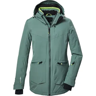 Skijacke KILLTEC "KSW 38 WMN SKI JCKT", Damen, Gr. 36, grau (graugrün), Oberstoff: 93% Polyester, 7% Elasthan, Futter: 100% Polyester, Wattierung: 100% Polyester (recycelt), Jacken Skijacke, Atmungsaktive, wasserdichte Skijacke mit Schneefang