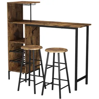 Vicco Bartisch-Set Fyrk Schwarz/Eiche rustikal 121.5 x 40 cm mit 2 Hocker , Schwarz, Wildeiche , Holzwerkstoff , 6 Fächer , Rechteckig,Rechteckig , 121.5x120x40 cm , Esszimmer, Barmöbel, Barschränke & Theken