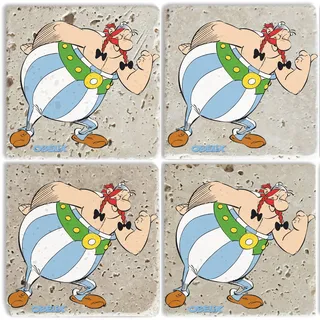 LuckyLinde »Obelix Motiv Fliesen Steine« Asterix Set Topfuntersetzer Naturstein, Untersetzer, 10x10x1cm