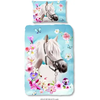 Good Morning Kinder Bettwäsche mit Pferd- 140x200 cm- 100%  Baumwolle - Bunt