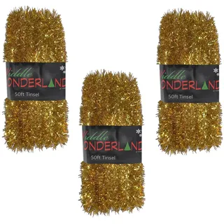 Weihnachtsbaum 3 Packungen 50ft x 3cm (150ft) Lametta Großartig Wert - Gold