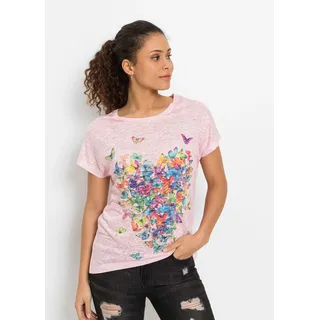 bonprix T-Shirt toller Materialmix, überschnittene Schultern, hinten länger, rosa bedruckt