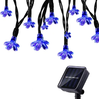 Tuokay Solar Lichterkette Außen 7m 50 LED 8 Modi Wasserdicht LED Außenlichterkette mit Blumen, Dekorative Beleuchtung für Garten Balkon Pavillon Terrasse Rasen Hof Zaun Deko (Blau)
