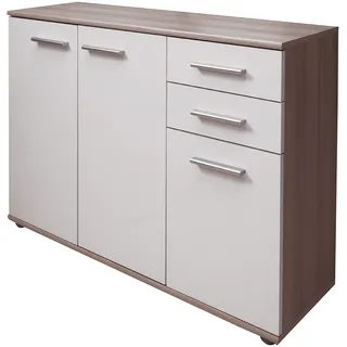 Dmora Modernes Design hohes Sideboard mit 3 Türen und 3 Schubladen, Küchenbuffet, Sideboard mit Regalen und Regalen, 103x35h70 cm, Farbe Weiß und Eiche