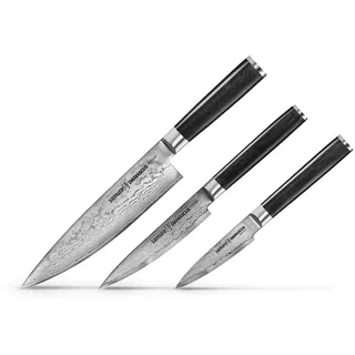 Samura Damascus 3-Messer-Set - VG10, G10-Griffe, Premium-Geschenkbox - Silber, Schwarz