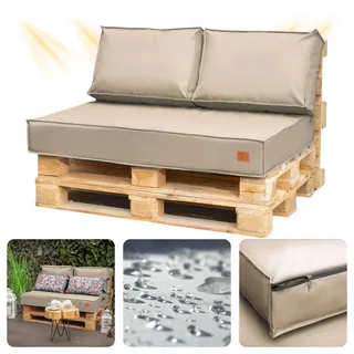 Palettenkissen 120 x 80 Set für Palettenmöbel Wasserdicht Europaletten Sitzkissen EU Palettensofa komplett besteht aus 3 Teilen in Farbe: beige - Beige