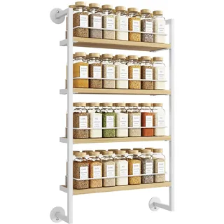 IBUYKE Gewürzregal Wand,4 Etagen Gewürzregal Hängend,Natürlich TLJ016R | Gewürz Organizer Gewürzschrank Küchenregal Türorganizer Bad Schrank