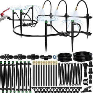 Carpathen Tropfbewässerungsset – Verbessertes Push-to-Connect verstellbares Tropfbewässerungssystem für Hochbeete, Gewächshaus – komplettes Mikro-Bewässerungssystem mit 1/4 Sprühstrahlern, 1/2