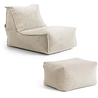 mokebo Sitzsack mit Hocker aus Cord Der Gelassene', Bean Bag Relaxliege oder Bodenkissen in Beige