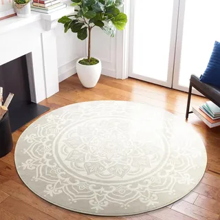 Carvapet Teppich Rund 90cm Weich und Flauschig Teppich Gegend Kreis rutschfest Waschbar Böhmisches Mandala Bodenteppich Wohnzimmer Schlafzimmer(Grau)