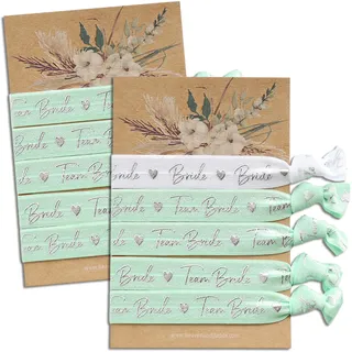 heaven+paper JGA Armbänder Grün Eukalyptus Team Bride Deko (Set 10x JGA Armband) Edle JGA Deko Frauen (extra weich) Jungesellenabschied Frauen Deko mint - gestaltet in München - Für 9 + Braut