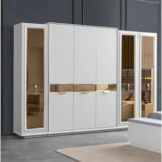 Bett Nachttische Kleiderschrank Verspiegelt Bank Weiß Gold Blau Edelstahl 5tlg - Weiß