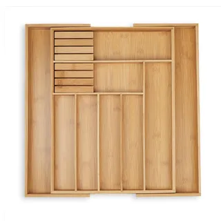Relaxdays Besteckkasten ausziehbar 7-9 Fächer 5,5 x 45 x 44,5 cm Holz Braun