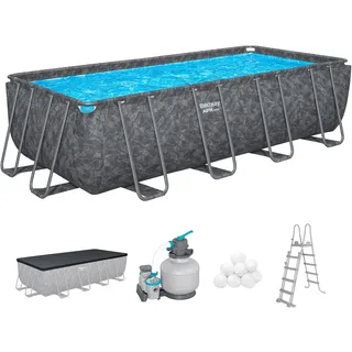 Bestway APX365 Winterfestes Frame Pool Set, Sandfilteranlage, 549 x 274 x 132 cm, 16.477 L, Stahlrahmen, Polar-Shield, Dunkle Marmor-Optik, Sicherheitsleiter, Abdeckplane, Werkzeugloser Aufbau, DEKRA