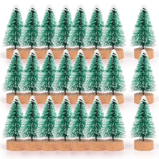 Coopay Weihnachtsbaum Deko, 24 Stück Mini Künstlich Miniatur Tannenbaum Grün Mini Weihnachtsbaum Baum Klein Künstlicher Flaschenbürste Weihnachtsbaum für Tischdeko, DIY, Miniatur-Weihnachtsbaum