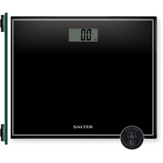 Salter 9207 BK3R Elektronische Badezimmerwaage aus Glas, gut ablesbares Display, Step-On-Aktivierung, Trittfläche aus gehärtetem Glas, max. Gewicht 150 kg/330 lbs, 15 Jahre Garantie, schwarz