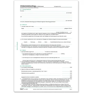 RNK RNKVERLAG 520/10 Untermietvertrag für Wohnräume, DIN A4, 10 Verträge