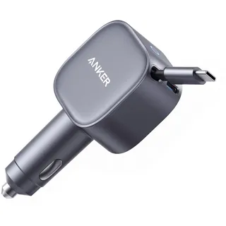 Anker USB-C Kfz-Ladegerät, 75W Max. Ultra-kompaktes Typ-C Kfz-Schnellladegerät, Integriertes einziehbares Kabel, Autonetzteil für iPhone 17/16/15 Serie, MacBook Pro/Air, iPad, Galaxy, AirPods