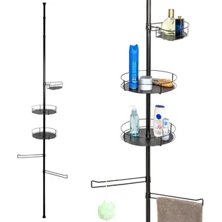 bremermann Teleskop-Badregal mit 3 Körben und 2 Haltern für Handtücher, ideal für Shampoo, Kosmetikartikel, Badutensilien uvm., höhenverstellbar bis max. 290 cm, aus Metall in Schwarz