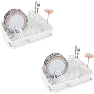 Novaliv 2x Geschirrabtropfgestell WEISS 40 x 30 cm inkl. Abtropfschale – Abtropfgestell für Küche & kleines Waschbecken – für Abwasch von Geschirr & Besteck - Dish Drainer Abtropfgitter