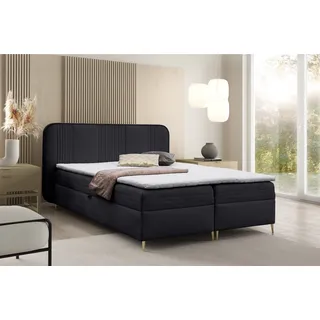 Boxspringbett Schlafzimmerbett ALIZE 120x200cm Stoff Fresh Schwarz - Schwarz
