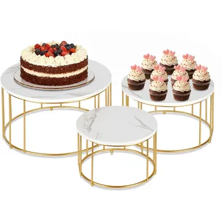 JUJOYBD 3er Set Tortenständer Rund, Gold Etagere 3 Etagen Kuchenständer, Dessert Display Ständer für Hochzeit, Geburtstag, Buffet & Weihnachten