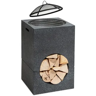 Blumfeldt Monolith Feuerschale mit Grill MGO & Stahlschale inkl. Funkenschutz