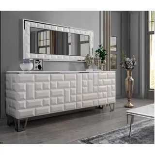 Weiße Luxus Kommode Designer Rechteckiger Spiegel Modernes Sideboard - Weiß