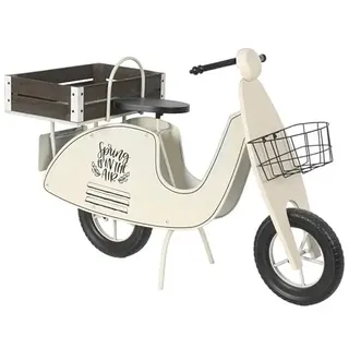 DRW Moto Vintage Blumenkasten aus Metall mit Holztablett in Weiß und Braun, 75 x 111 x 46 cm