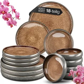 Moritz & Moritz SOLID 18-tlg Steinzeug Geschirr Set 6 Personen - Geschirrset 6 Personen aus je 6 Dinner Teller, Dessertteller, Suppenteller