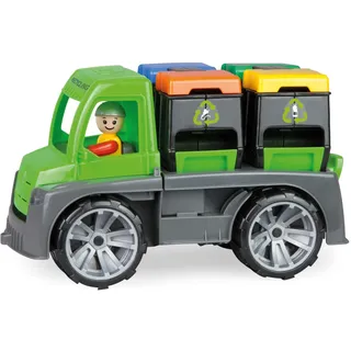 Lena 04453 - Truxx Recycling Truck Müllwagen, Müllfahrzeug ca. 26 cm, robuster Müll LKW, Müllauto mit Funktion, 2 Doppel Mülltonnen und vollbeweglicher Spielfigur, für Kinder ab 2 Jahre, grün