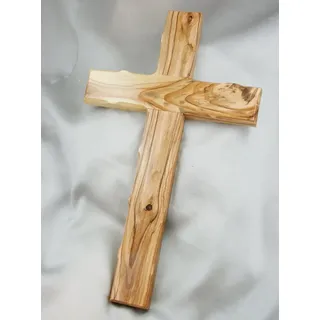 MaMeMi HOLZKREUZ aus OLIVENHOLZ 25 x 13 cm mit natürlicher Maserung, gekerbte Kanten, WANDKREUZ in HANDARBEIT aus dem HEILIGEN LAND/BETHLEHEM