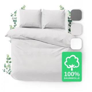 JACOBSON Bettwäsche 155x220 Set - 100% Baumwolle Bettbezug 155x220 cm + 2 Kissenbezüge 80x80 cm, Perkal Bettwäsche 3-teilig mit Reißverschluss (155x220cm, Hellgrau, 3-teilig)