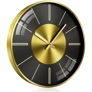 TOKTEKK Wanduhr Ohne Tickgeräusche Lautlos Modern wanduhren 12 Zoll Rund Geräuschlos Küchenuhr Aluminium Wall Clock Für Wohnzimmer Küche Schlafzimmer Und Büro(Schwarzgoldene Skala)