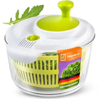 TAVIALO Gourmet Salatschleuder klein 2,6L mit Deckel, Hochwertige Schleuder BPA-Freies, Transparent/Weiß/Grün, Plastik mit Kurbelantrieb, Salatschüssel kunststoff