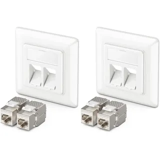 deleyCON 2x RJ45 Netzwerkdose Unterputz 10 Gbit/s Keystone Datendose (2x Dose + 4x Keystone) RJ45 Buchse Cat6a - Für CAT6 CAT7 Netzwerk Gigabit Verlegekabel vollgeschirmt - Weiß