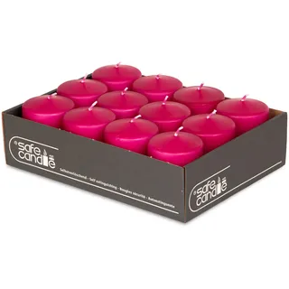 DecoLite Stumpenkerzen 27h Brenndauer, 8 x 6 cm, 12 Stück, Fuchsia | Made in Germany, RAL-geprüft, Safe-Candle-Abbrandstopp, tropffrei, rußfrei, ohne Duft, für Advent, Tafel & Gastronomie