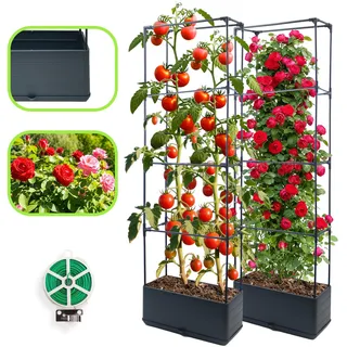 CHEOAR 2 Pack 140CM Hochbeet mit Rankgitter, Tomatenpflanzkasten 55,2 Zoll mit Kletterhilfe für rankende Blumen und Gemüsepflanzen, Innen- und Außenbereich