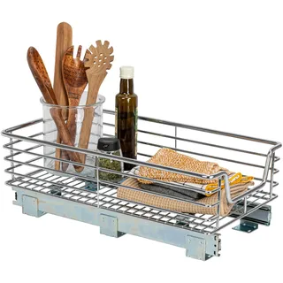 Household Essentials C1517-1 Glidez Mehrzweck-Aufbewahrungs-Organizer aus verchromtem Stahl für den Einsatz, 1-stöckiges Design, passend für Schränke oder Regale in Standardgröße, Chrom, Metall, 14.5"