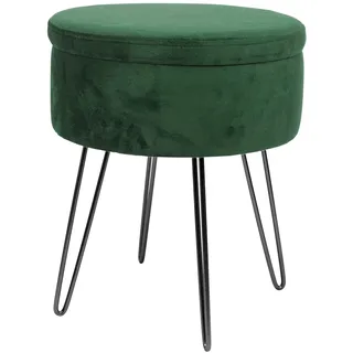 Harbour Housewares 1x Grün/Schwarz H45 x D36cm Runden Samt-Fußhocker mit Stauraum - Wohnzimmer Schminktisch Fußbank Ottomane Sitzpuff Stuhl Sitz