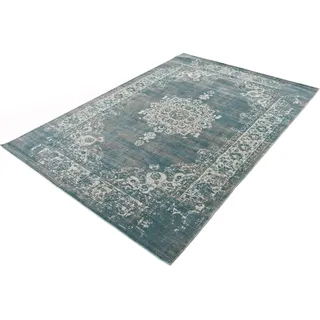 LIFA LIVING 133 x 200 cm Vintage Teppich für Wohnzimmer und Schlafzimmer, Wohnzimmerteppich mit orientalischen Muster, Blau-Grau, aus weicher Wolle (Polyamid)