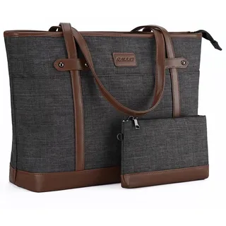 RAVUO Laptoptasche Damen, Wasserdichte Handtasche Elegant Lehrertasche Groß Aktentasche 15.6 zoll Laptop Bag Women Uni Tasche 2PCS Set Braun mit Grau