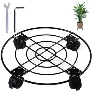 Pflanzen-Caddy mit Rädern, robustes Metall, Eisen, großer Topfpflanzenständer, für Innen- und Außenbereich, Garten, Terrasse, Blumentopf, Übertopf, verstellbare Rollrollen mit Verriegelung, schwarz,