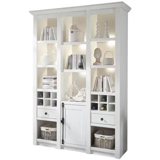 Furn.Design Buffet weiß Pinie Landhaus, Buffetschrank mit Weinregal 147 x 207 cm , Weiß , Holzwerkstoff , Nachbildung,Pinie , Uni , 8 Fächer , Sockel , 147x207x45 cm , FSC 100% , Wohnzimmer, Regale, Bücherregale