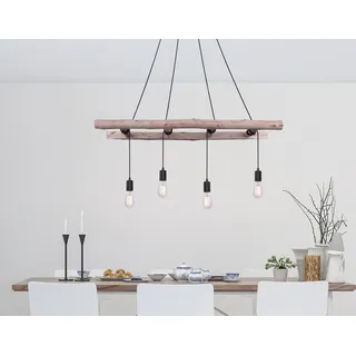 LED 4er Balkenpendelleuchte mit Holzbalken für über Kücheninsel, Esstischlampen