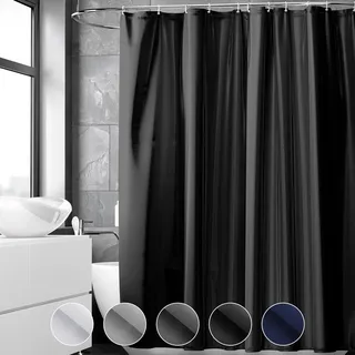 REDKEY Duschvorhang 240x200 cm, Anti-schimmel Badvorhang, Waschbar Schnelltrocknend Wasserabweisend PVC Textil, Antibakteriell Badewanne Vorhang mit 16 Haken für Bad Dusche, Schwarz